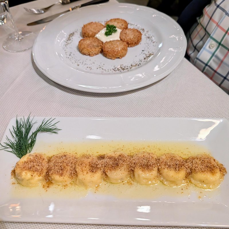 My ravioli. Also some crispy-fried risotto.