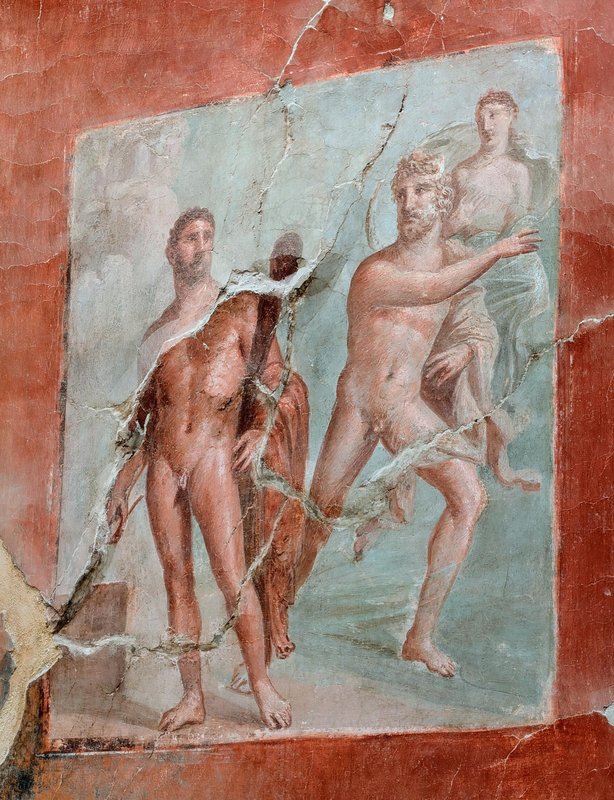 A fresco of Hercules entering Mount Olympus