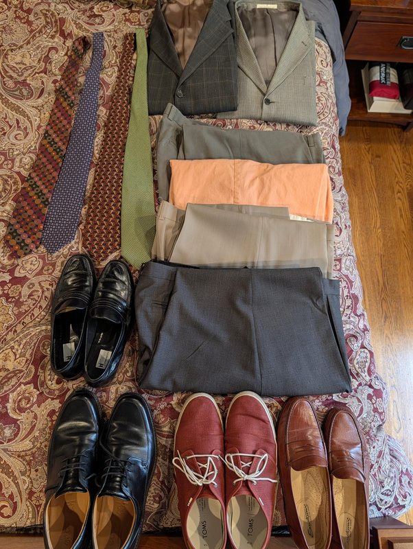 My wardrobe laid out for packing