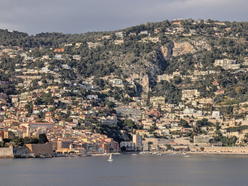 Villefranche from the water, in the sun