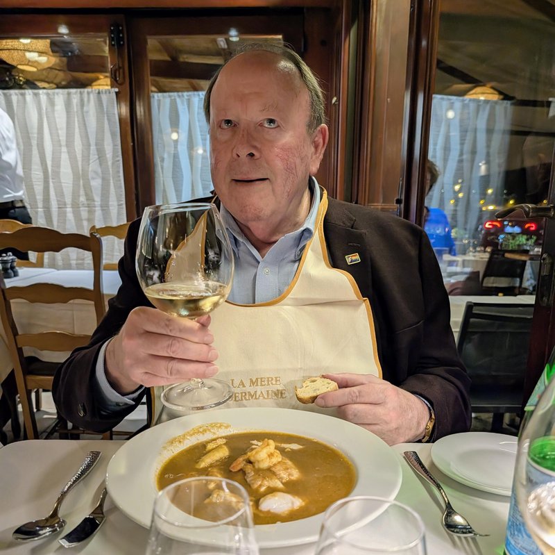 Ken with wine and bib