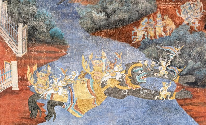 A section of the fresco of the Ramayana