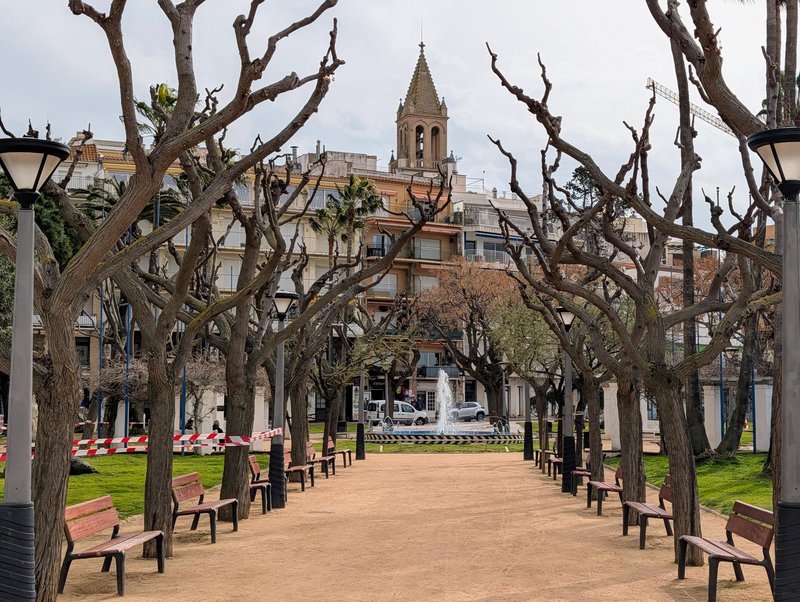 A promenade on the town beach in late winter