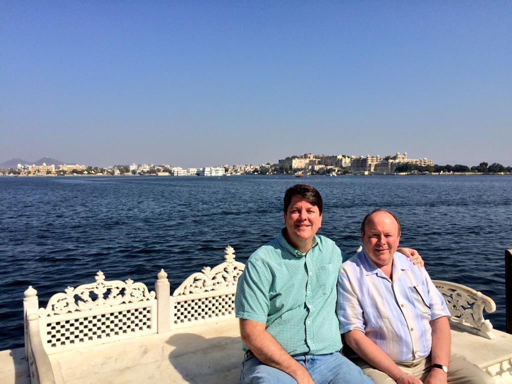 Maharajah and me on a throne in Udaipur. http://t.co/s0EWXnP72h